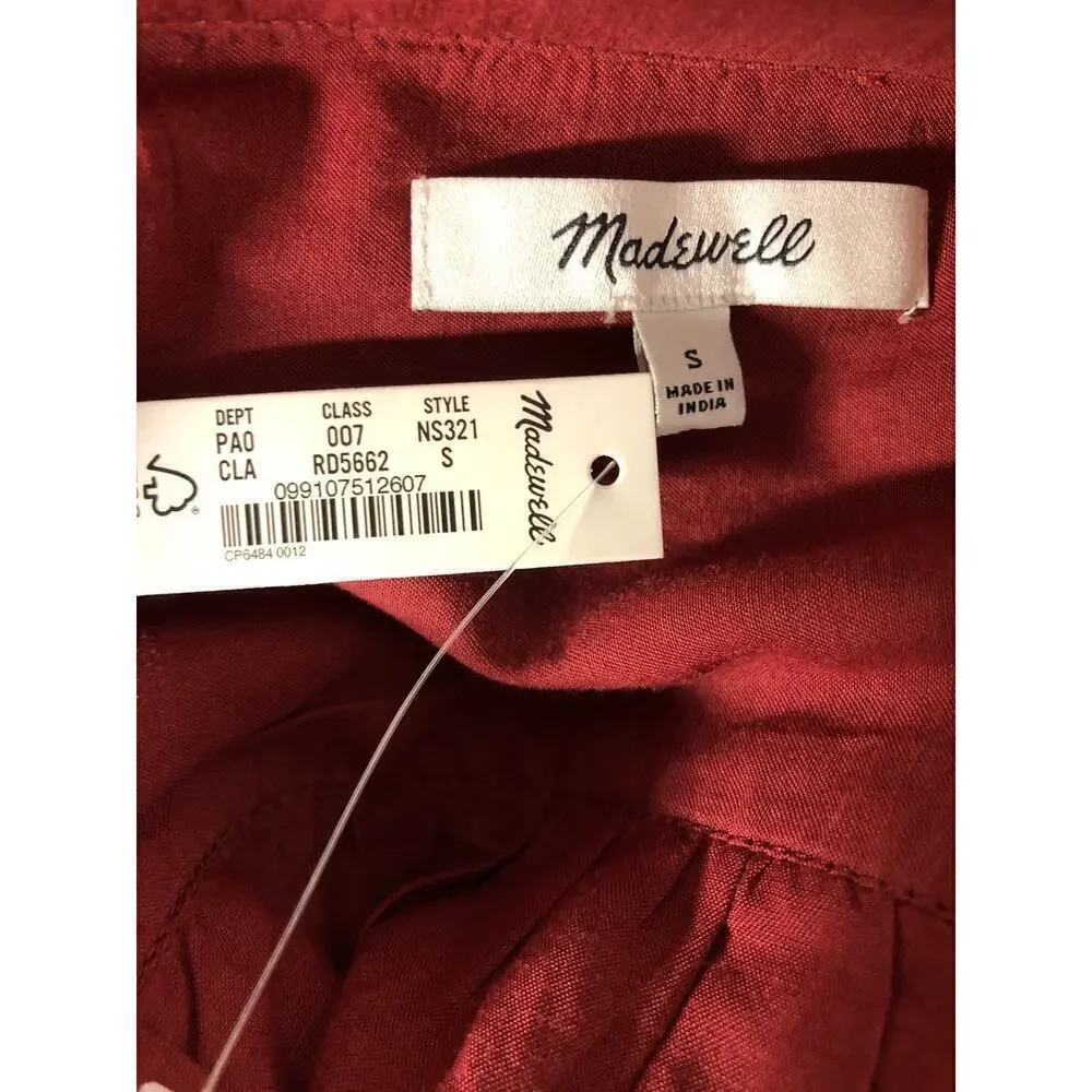 Madewell Easy Top Long Sleeve Collared Split Neck Popover Shirt Claret Red NWT S